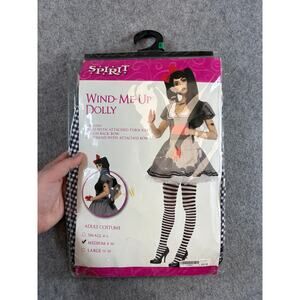 Spirit Wind Me Up Dolly Adult Halloween Costume Medium Black White Gingham NWT